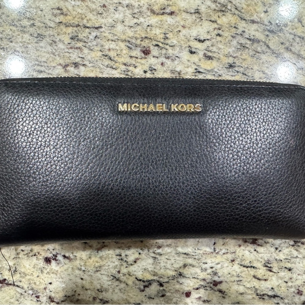 Michael Kors Black Leather Wallet with Gold Accents